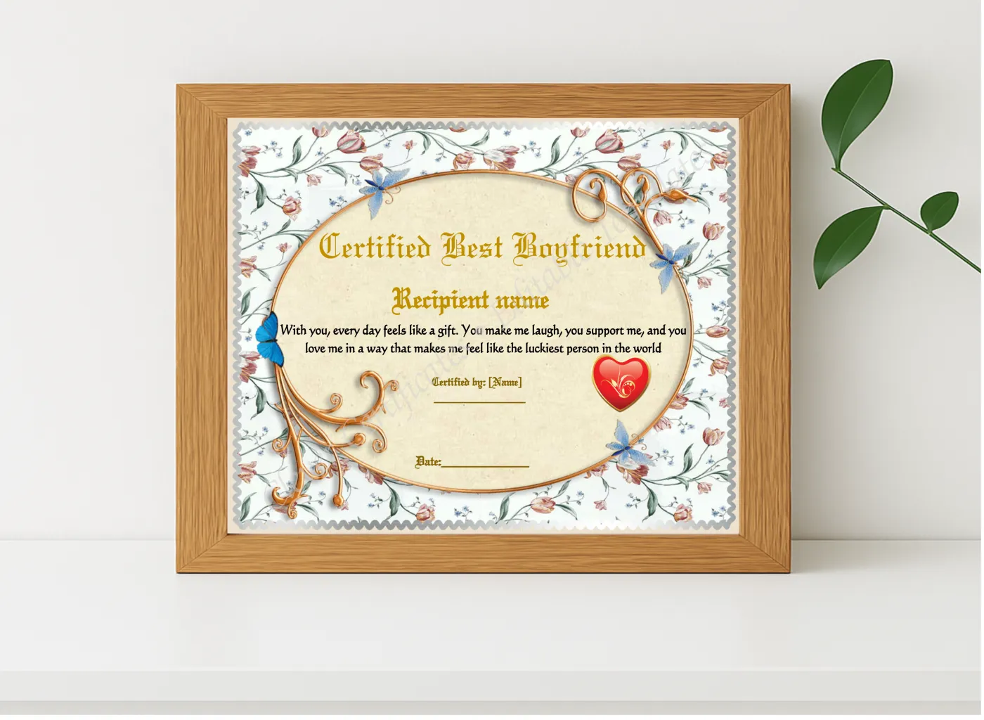 Realistic mockup featuring Editable Template Best Boyfriend displayed within a modern frame, set against a minimalistic background.