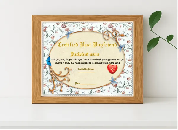 Realistic mockup featuring Editable Template Best Boyfriend displayed within a modern frame, set against a minimalistic background.