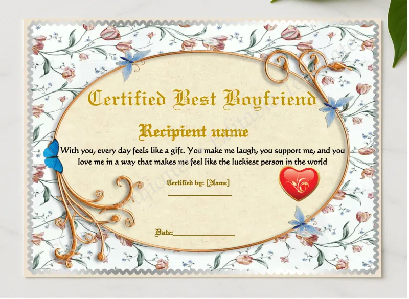 Editable Template Best Boyfriend presented in a sleek wooden frame, elegantly arranged on a stylish table.