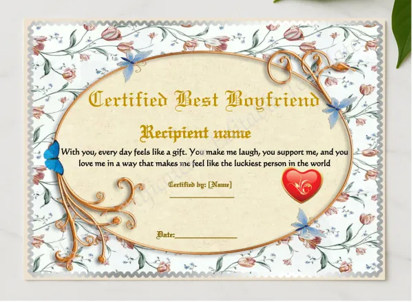 Editable Template Best Boyfriend presented in a sleek wooden frame, elegantly arranged on a stylish table.
