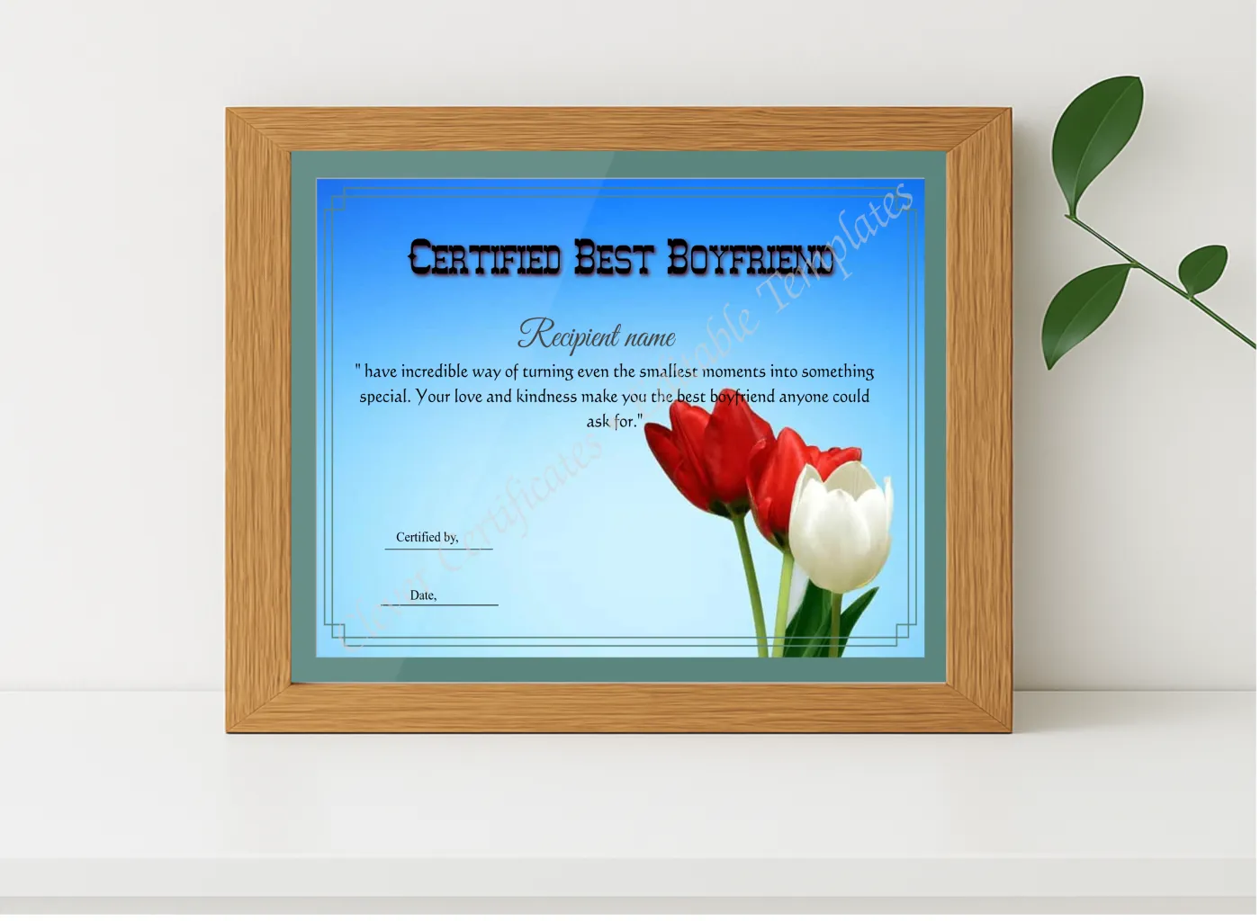 Realistic mockup featuring Editable Best Boyfriend Template displayed within a modern frame, set against a minimalistic background.