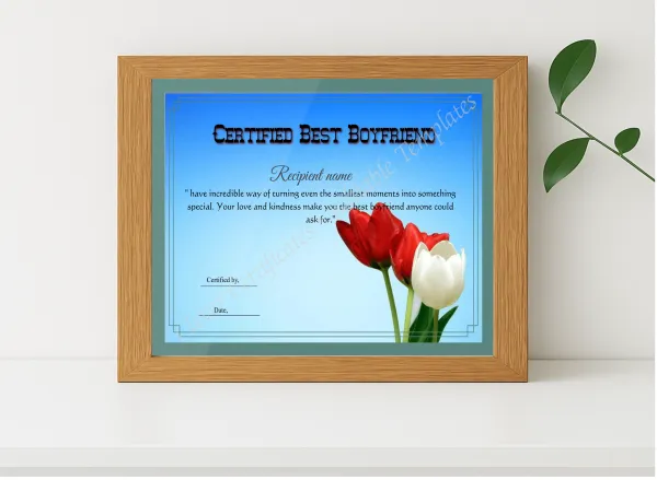 Realistic mockup featuring Editable Best Boyfriend Template displayed within a modern frame, set against a minimalistic background.