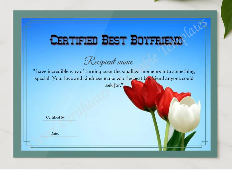 Editable Best Boyfriend Template presented in a sleek wooden frame, elegantly arranged on a stylish table.