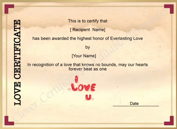 Love Certificate Template