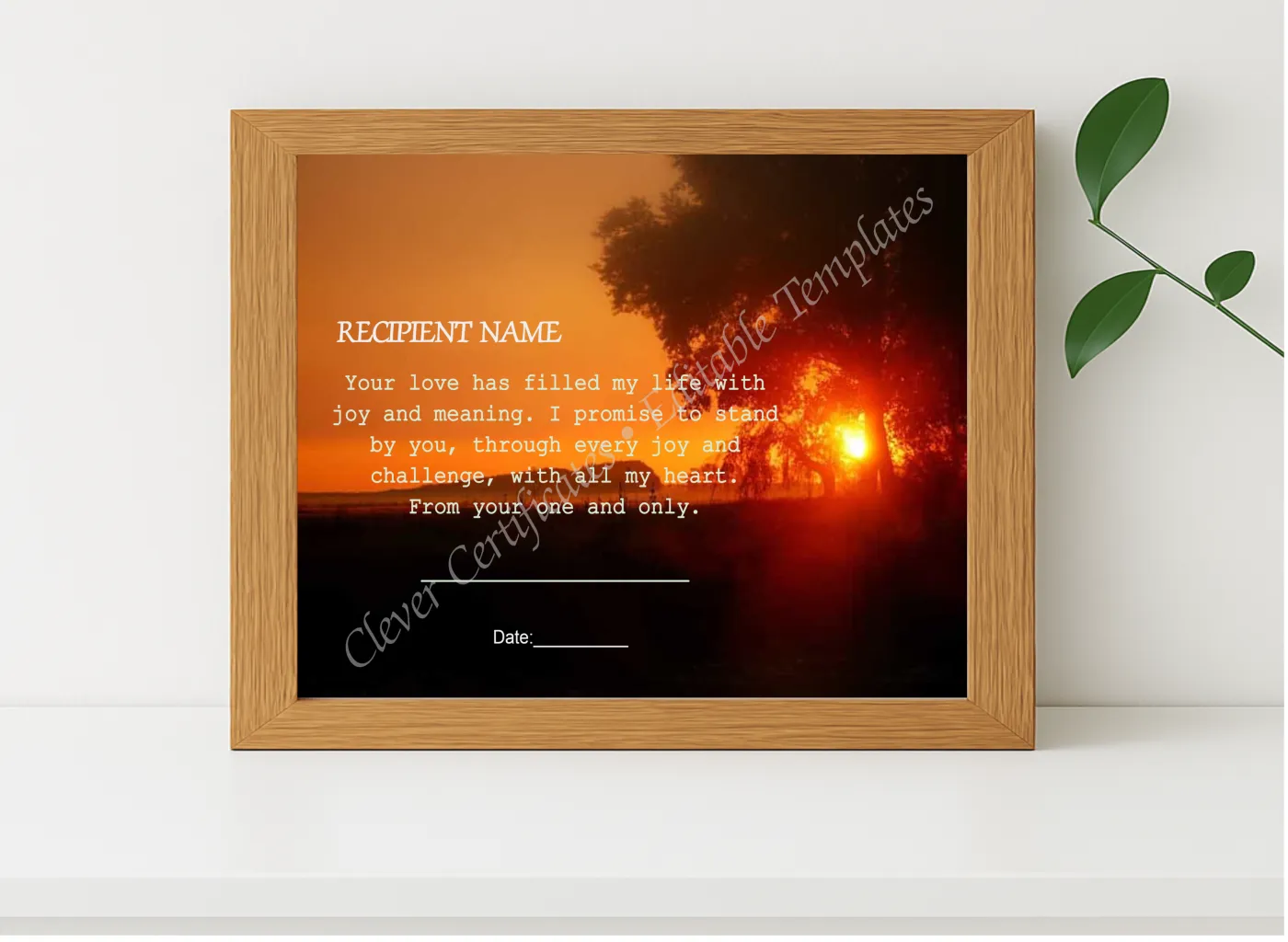 Realistic mockup featuring Template Love Certificate displayed within a modern frame, set against a minimalistic background.