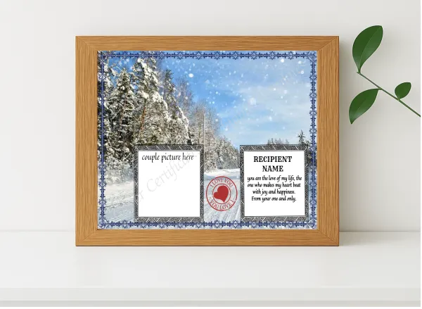 Realistic mockup featuring Love You Certificate displayed within a modern frame, set against a minimalistic background.