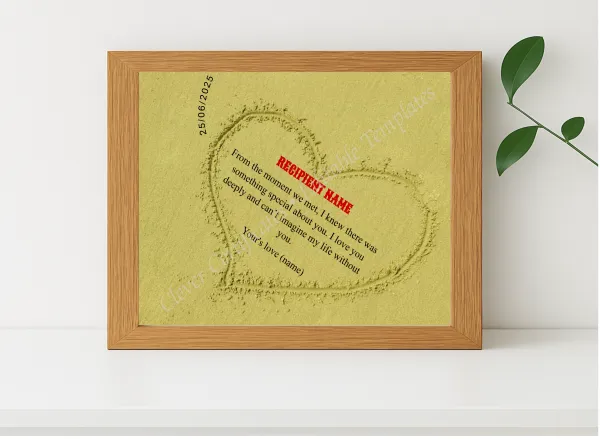 Realistic mockup featuring Love Declaration Award displayed within a modern frame, set against a minimalistic background.