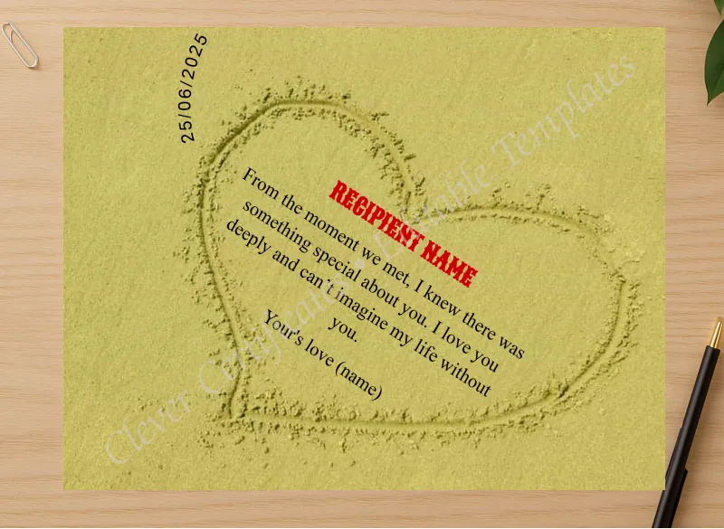 Professional preview of Love Declaration Award certificate on high-quality stationery paper, ideal for showcasing the final look.