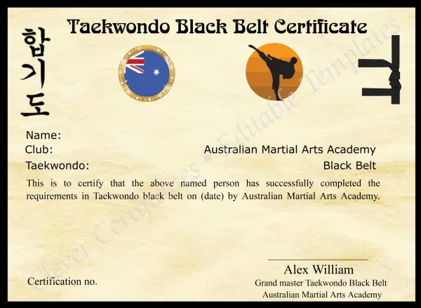 Editable Martial Arts Certificate