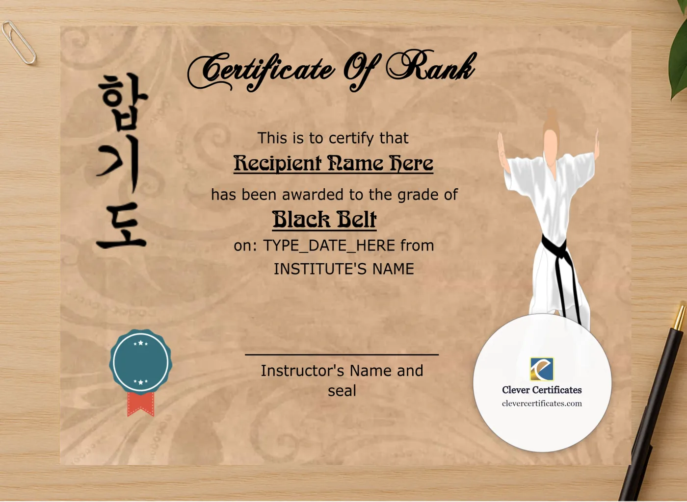 Professional preview of Martial Arts Award Certificate certificate on high-quality stationery paper, ideal for showcasing the final look.