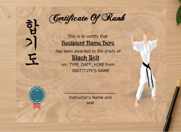 Professional preview of Martial Arts Award Certificate certificate on high-quality stationery paper, ideal for showcasing the final look.