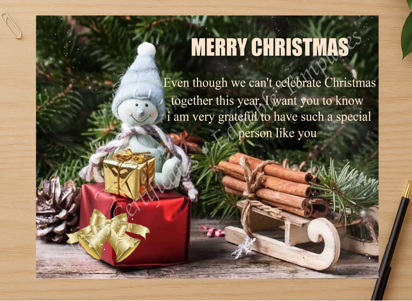 Professional preview of Editable Christmas Certificate certificate on high-quality stationery paper, ideal for showcasing the final look.