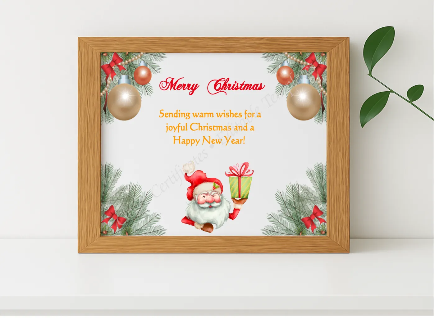 Realistic mockup featuring Editable Happy Christmas Card displayed within a modern frame, set against a minimalistic background.