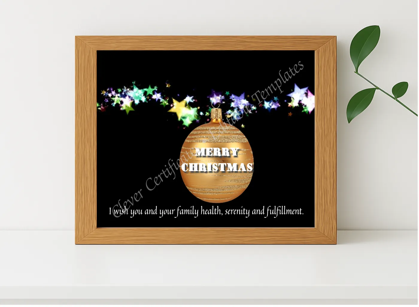 Realistic mockup featuring Editable Christmas Card displayed within a modern frame, set against a minimalistic background.