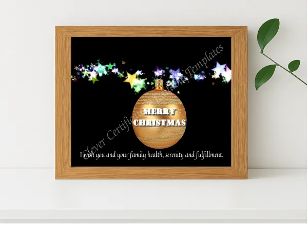 Realistic mockup featuring Editable Christmas Card displayed within a modern frame, set against a minimalistic background.
