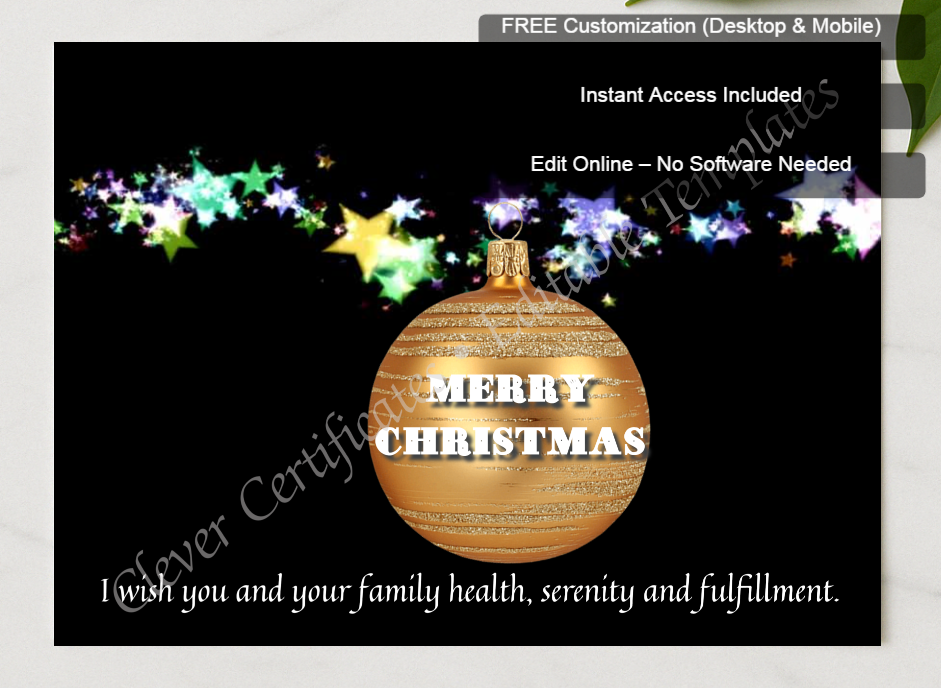 Framed preview featuring Free Editor badge stack for Editable Christmas Card