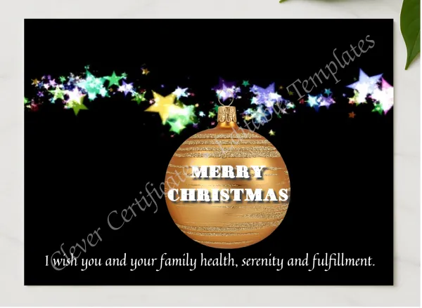 Editable Christmas Card presented in a sleek wooden frame, elegantly arranged on a stylish table.