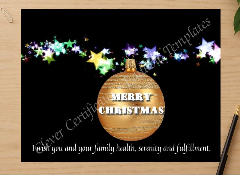 Professional preview of Editable Christmas Card certificate on high-quality stationery paper, ideal for showcasing the final look.