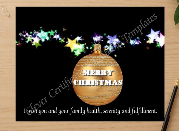 Professional preview of Editable Christmas Card certificate on high-quality stationery paper, ideal for showcasing the final look.