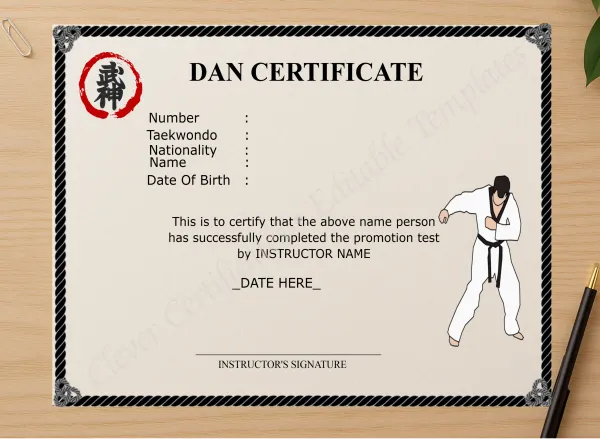 Professional preview of Dan Certificate certificate on high-quality stationery paper, ideal for showcasing the final look.
