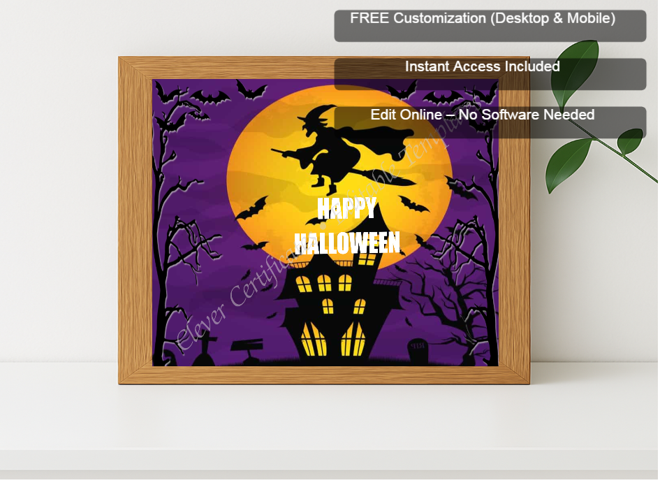 Premium mockup with Free Editor badge stack for Editable Spooky