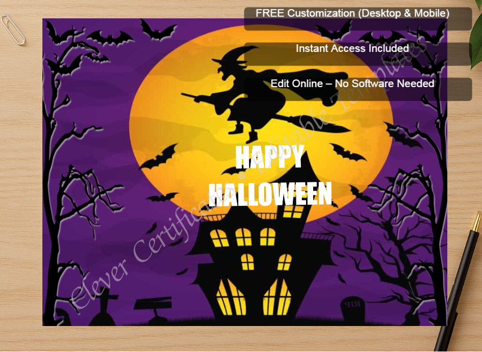 Zoomed preview with Free Editor badge stack for Editable Spooky