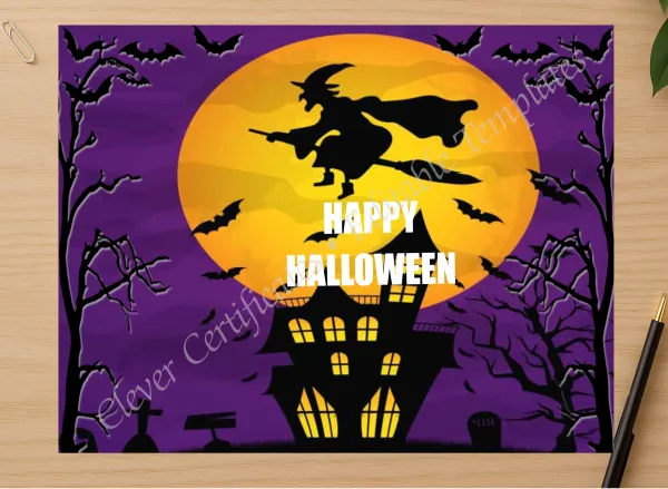 Professional preview of Editable Spooky certificate on high-quality stationery paper, ideal for showcasing the final look.