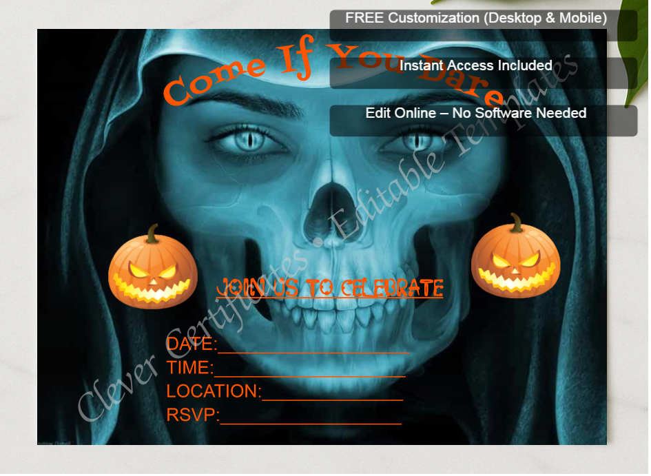 Framed preview featuring Free Editor badge stack for Halloween Invitation