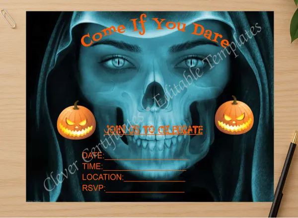 Professional preview of Halloween Invitation certificate on high-quality stationery paper, ideal for showcasing the final look.