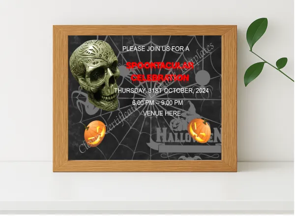 Realistic mockup featuring Spooky Halloween Invitation displayed within a modern frame, set against a minimalistic background.