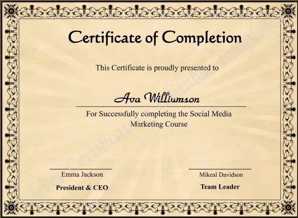 Professional Course Completion Certificate