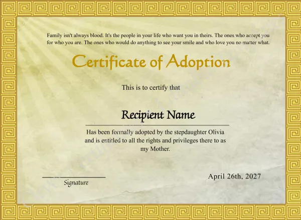 Adoption Of Stepmother To Our Family Certificate