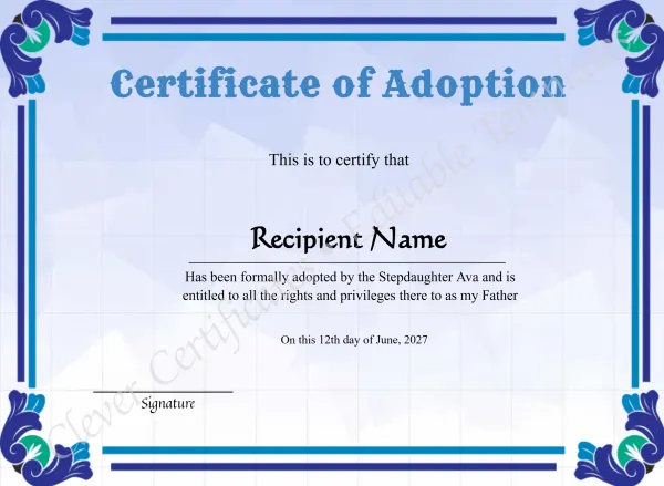 Adoption Of Stepfather To Our Family Certificate