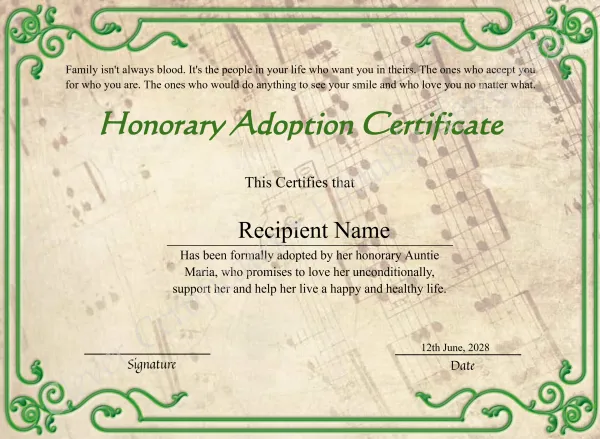 Editable Honorary Adoption Certificate