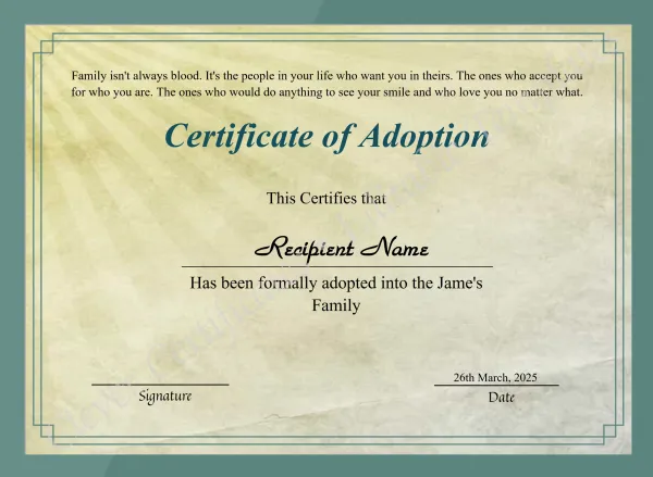 Printable Certificate Of Adoption