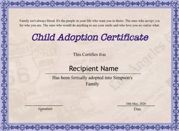 Editable Certificate Of Child Adoption