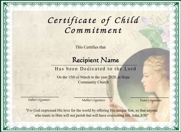Downloadable Certificate Of Child Dedication