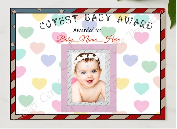 Cutest Baby Award presented in a sleek wooden frame, elegantly arranged on a stylish table.
