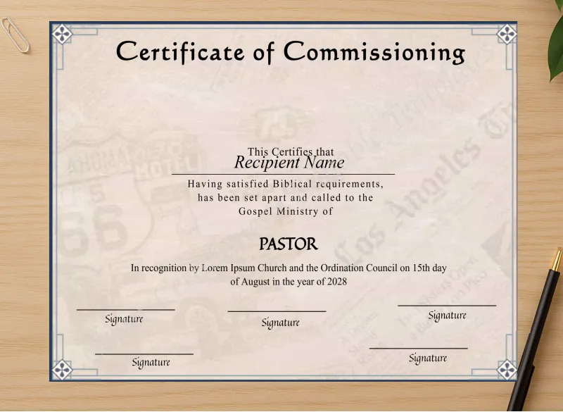 Professional preview of Editable Commissioning Certificate certificate on high-quality stationery paper, ideal for showcasing the final look.