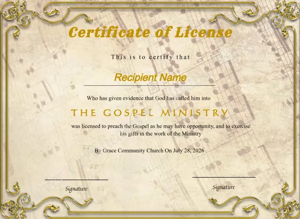 Printable Certificate Of License To Preach