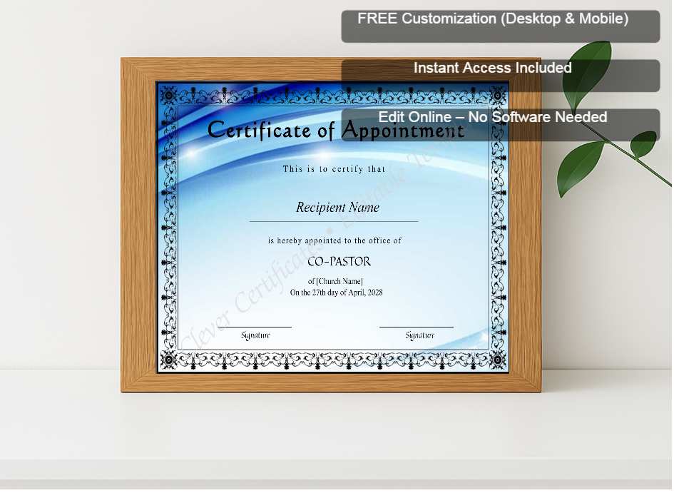Premium mockup with Free Editor badge stack for Printable Certificate Of Consecration