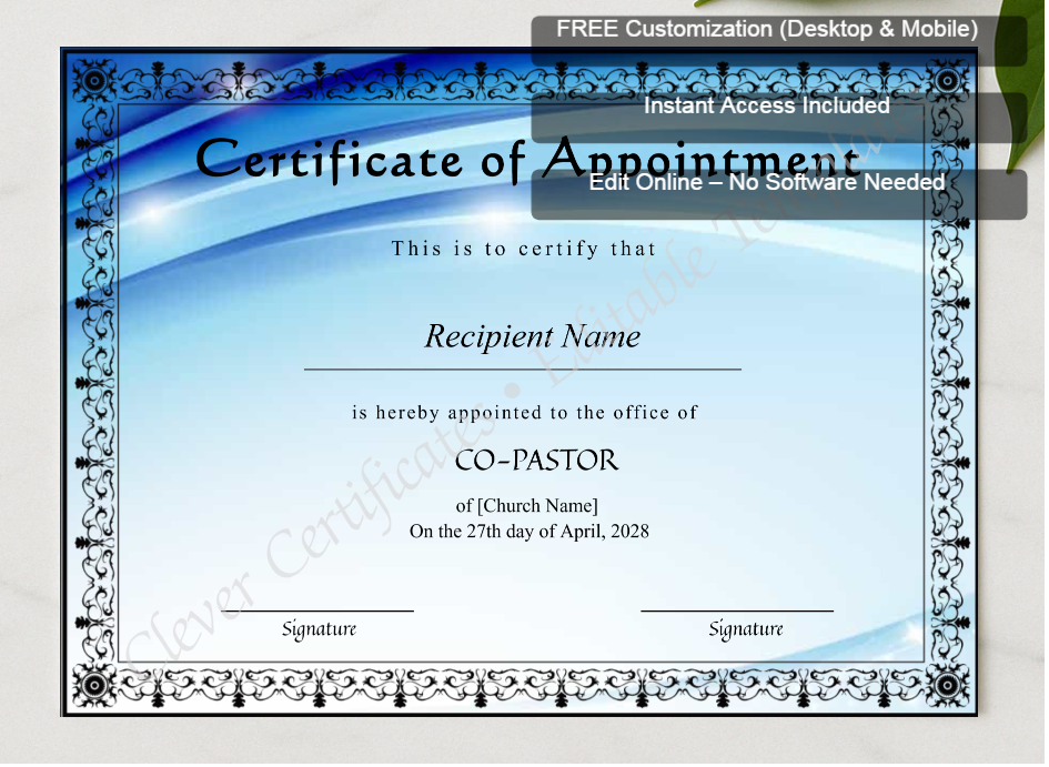 Framed preview featuring Free Editor badge stack for Printable Certificate Of Consecration