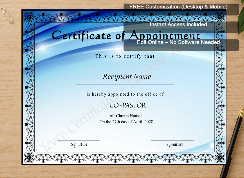 Zoomed preview with Free Editor badge stack for Printable Certificate Of Consecration