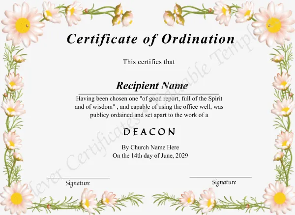 Editable Deacon Ordination Certificate