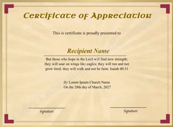 Printable Church Appreciation Certificate