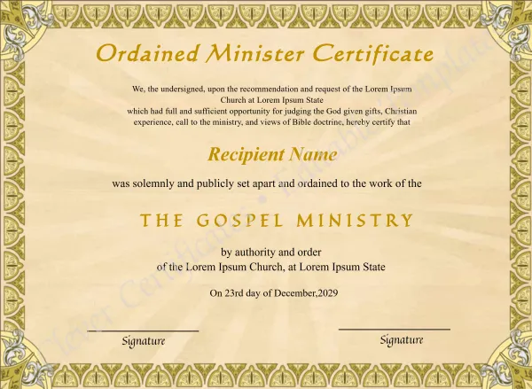 Editable Minister Ordination Certificate