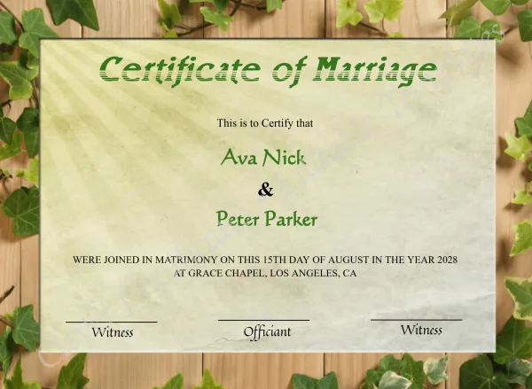 Editable Rustic Wedding Certificate