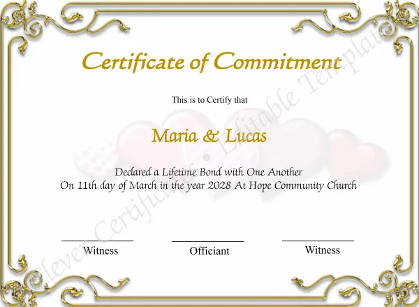 Printable Certificate Of Commitment