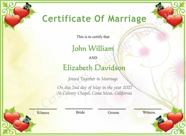 Editable Elegant Wedding Certificate