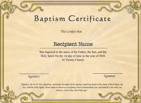 Downloadable Certificate Of Baptism